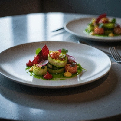 Deliciously presented modern Australian dish in a fine dining setting