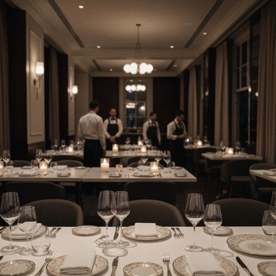 Elegant dining room in a Melbourne fine dining restaurant with attentive staff